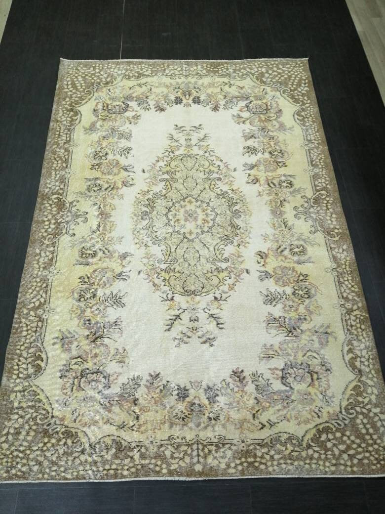 Vintage OUSHAK RUG 6.2 x 9.3 TURKISH Rug Vintage Oushak Runner Rug Vintage Persian Rug Wool Oriental Rug Hand Made Rugs Muted Oriental rug