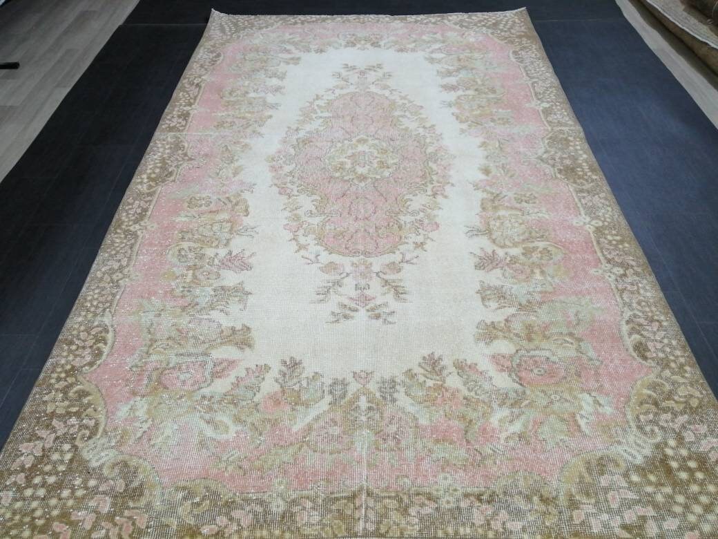 Pink Vintage RUG 5.8 x 9.5 Vintage TURKISH Rug Vintage Oushak Rug Vintage Pink Persian Rug Wool Oriental Rug Hand Made Muted Oriental rug