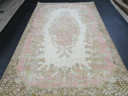 Pink Vintage RUG 5.8 x 9.5 Vintage TURKISH Rug Vintage Oushak Rug Vintage Pink Persian Rug Wool Oriental Rug Hand Made Muted Oriental rug