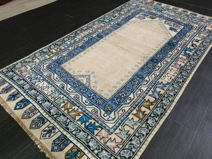 Muted Turkish Vintage Hand Made Rug, 3.7 x 7  Oushak Rug, Rustic Rug, Muted Rug, Vintage Turkish Rug, Farmhouse Rug, Vintage Rug, Wool rug