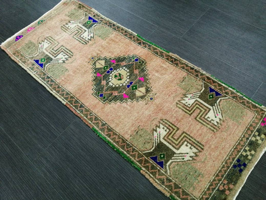 Small Turkish Rug Mini Rug Powder room Rug Turkish Rug Oushak Rug Hand Made Rug Vintage Mat Rug
