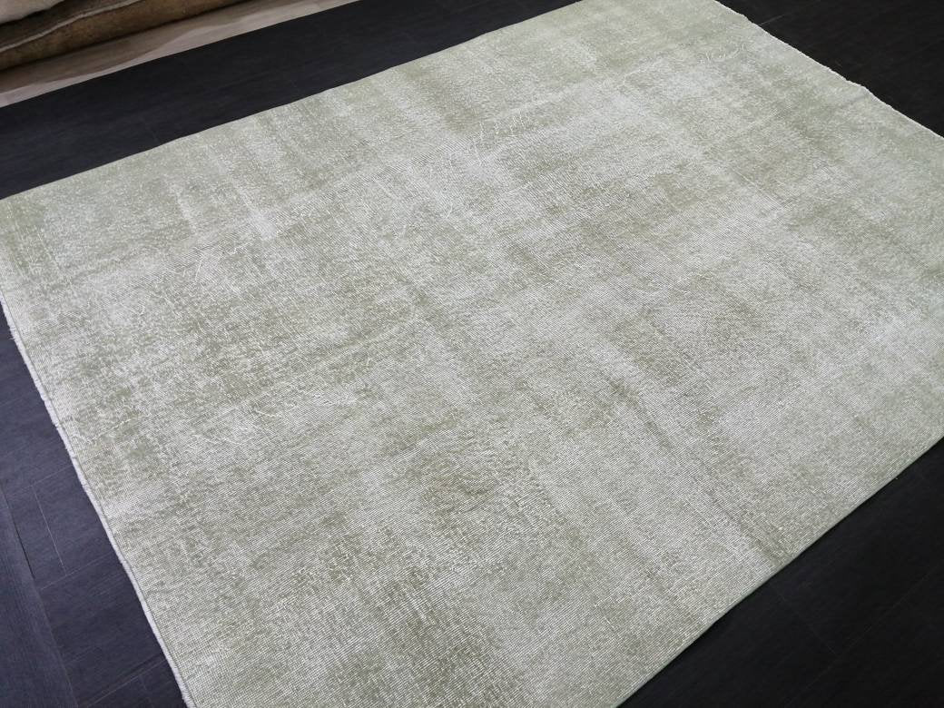 6.6 x 9 Variegated Moss Green Rug, Hand Made Rug, Oushak Rug, Distressed Rug,Oriental Rug , Turkish Rug, Farmhouse Rug, Vintage Rug