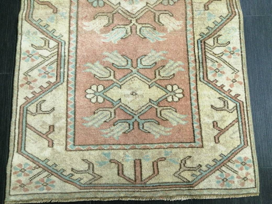 Vintage PINK Rug Hand Made Rug, 2.4 x 4.3  Vintage Oushak Rug, Boho Rug, Plush Turkish Rug, Farmhouse Rug, Vintage Wool rug