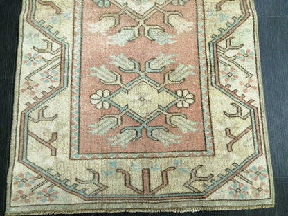 Vintage PINK Rug Hand Made Rug, 2.4 x 4.3  Vintage Oushak Rug, Boho Rug, Plush Turkish Rug, Farmhouse Rug, Vintage Wool rug