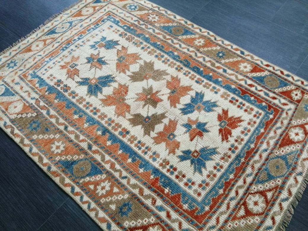 Vintage Floral Rug Hand Made Rug, 2.7 x 4.7 Modern Oushak Rug,  Boho Leaves Rug, Fun Turkish Rug, Farmhouse Rug, Vintage Wool rug