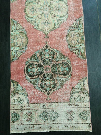 Muted Vintage Runner Rug 2.6 x 12.7 Hallway Runner Rug  Kitchen Runner Rug Wool Runner Rug Oushak Runner Rug Turkish Floral Runner Rug