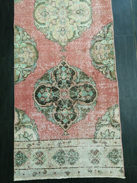 Muted Vintage Runner Rug 2.6 x 12.7 Hallway Runner Rug  Kitchen Runner Rug Wool Runner Rug Oushak Runner Rug Turkish Floral Runner Rug