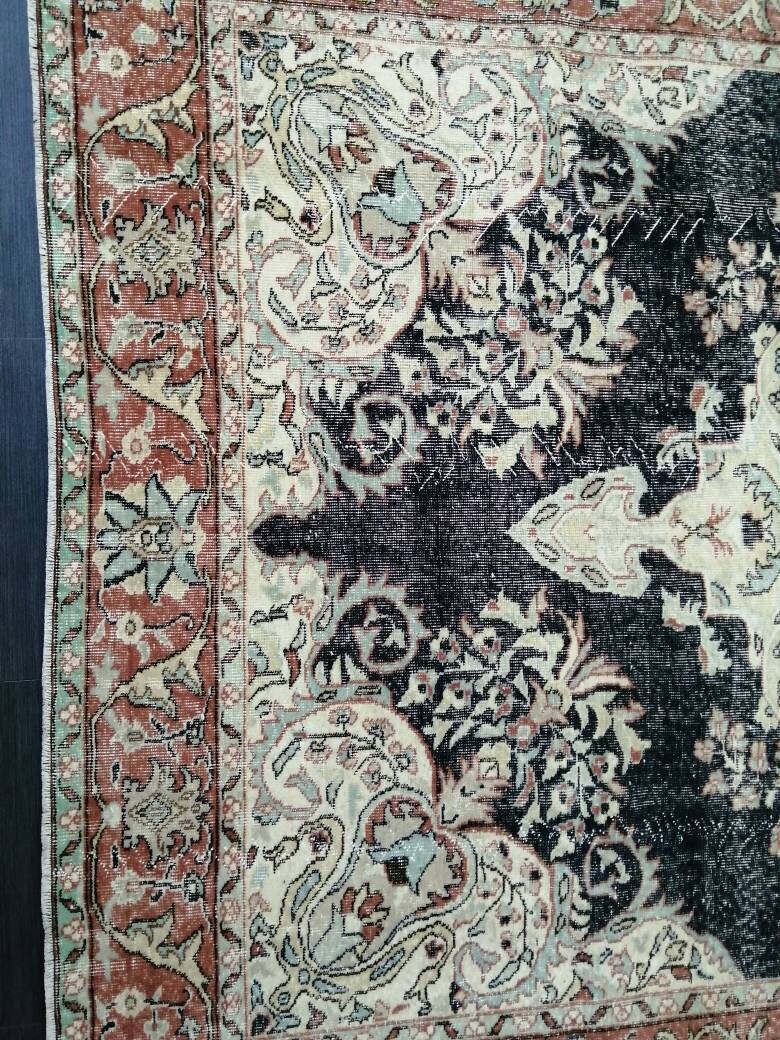 Vintage RUG 7 x 10. 4 TURKISH Oushak Rug Vintage Navy Oriental Rug  Vintage Persian Rug Hand Made Rugs  Turkish Rug