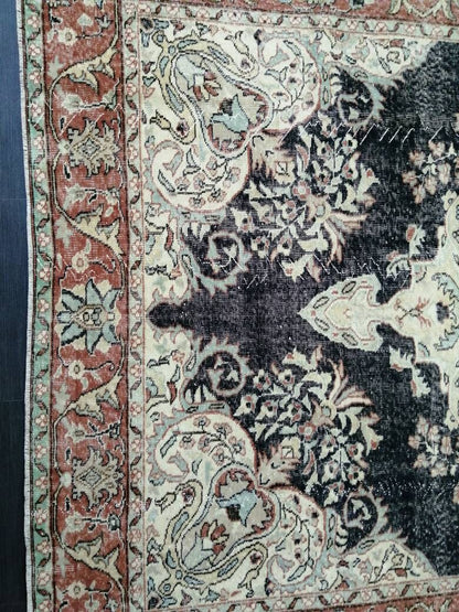 Vintage RUG 7 x 10. 4 TURKISH Oushak Rug Vintage Navy Oriental Rug  Vintage Persian Rug Hand Made Rugs  Turkish Rug