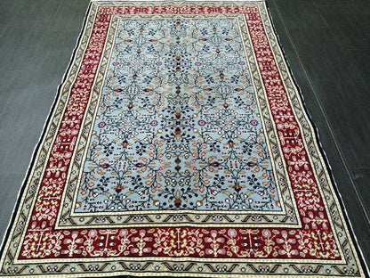 Light Blue Vintage Rug  3.7 x 5.6 TURKISH HAND MADE Rug Vintage Fine Knotted Oushak Rug Persian Rug Oriental Rug,Vintage Muted Floral Rug