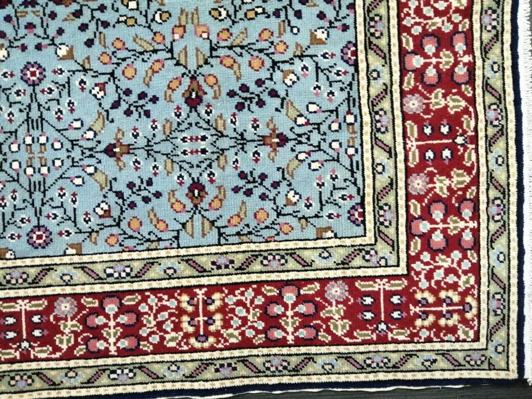 Light Blue Vintage Rug  3.7 x 5.6 TURKISH HAND MADE Rug Vintage Fine Knotted Oushak Rug Persian Rug Oriental Rug,Vintage Muted Floral Rug