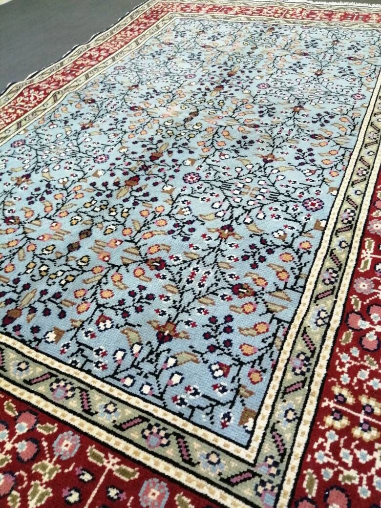 Light Blue Vintage Rug  3.7 x 5.6 TURKISH HAND MADE Rug Vintage Fine Knotted Oushak Rug Persian Rug Oriental Rug,Vintage Muted Floral Rug