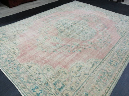 Large Vintage RUG Vintage TURKISH Rug 6.7 x 9 Vintage Distressed  Rug Vintage Oushak Rug Hand Made Rugs Antique Turkish Rug Oriental Rug