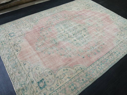 Large Vintage RUG Vintage TURKISH Rug 6.7 x 9 Vintage Distressed  Rug Vintage Oushak Rug Hand Made Rugs Antique Turkish Rug Oriental Rug
