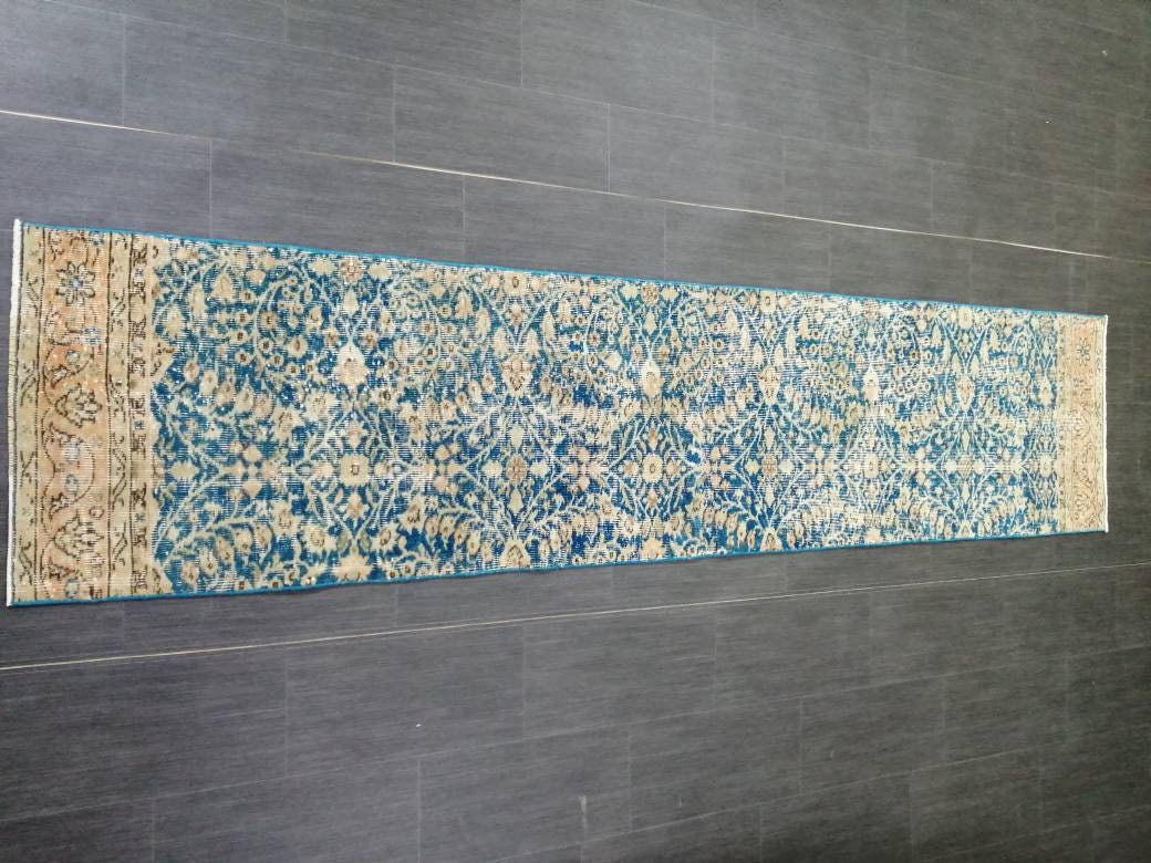 Blue Vintage Runner Rug 2 x 9.5 Turkish Runner Rug Vintage Persian Runner Rug Hallway Runner Rug Kitchen Runner Rug Wool Runner Rug Wool
