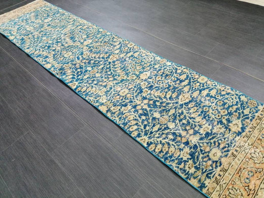 Blue Vintage Runner Rug 2 x 9.5 Turkish Runner Rug Vintage Persian Runner Rug Hallway Runner Rug Kitchen Runner Rug Wool Runner Rug Wool
