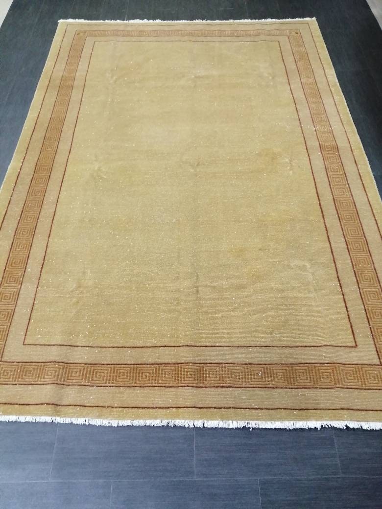 Oriental RUG 6.5 x 9.6 Brown TURKISH Oushak Rug Vintage Wool Rug Vintage Persian Rug Wool Nepal Rug Hand Made Rug Neutral Wool Rug