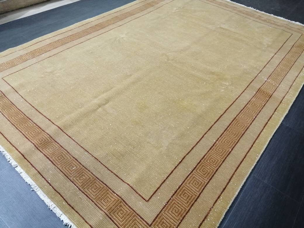 Oriental RUG 6.5 x 9.6 Brown TURKISH Oushak Rug Vintage Wool Rug Vintage Persian Rug Wool Nepal Rug Hand Made Rug Neutral Wool Rug