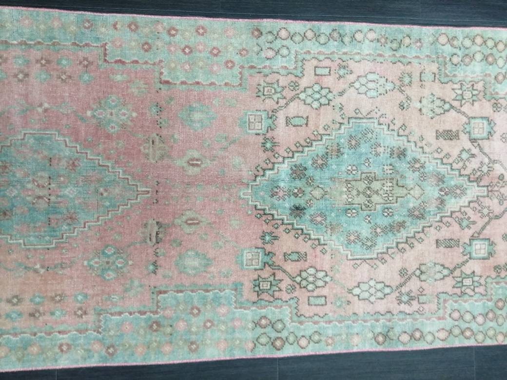 Muted OUSHAK RUG 2.6 x 11 TURKISH Vintage Runner Oriental Runner Rug Faded Vintage Runner Rug Hand Made Kitchen Runner Vintage HallwayRunner