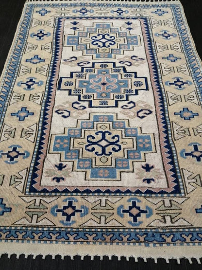 Vintage Blue Rug, 3.9 x 5.7 Hand Made Rug Oriental Rug, Wool Oushak Rugs, Hand Made Rug, Persian Rug, Vintage Turkish Rug, Farmhouse Rug