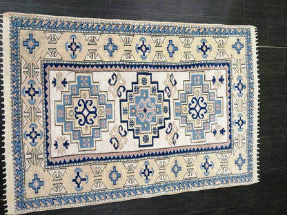 Vintage Blue Rug, 3.9 x 5.7 Hand Made Rug Oriental Rug, Wool Oushak Rugs, Hand Made Rug, Persian Rug, Vintage Turkish Rug, Farmhouse Rug