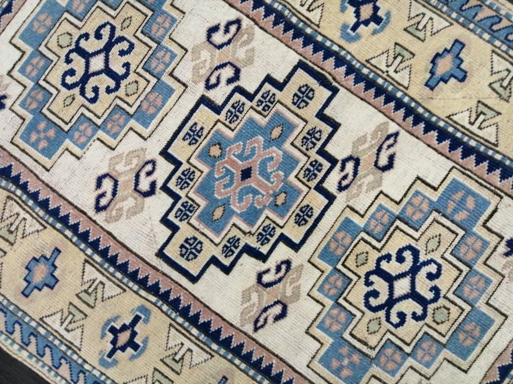 Vintage Blue Rug, 3.9 x 5.7 Hand Made Rug Oriental Rug, Wool Oushak Rugs, Hand Made Rug, Persian Rug, Vintage Turkish Rug, Farmhouse Rug