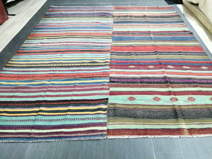 8.4 x 10 Oriental Vintage Flat woven Rug,  Flatweave Carpet , Stripped Flatweaving, Boho Rug, Farmhouse Rug, Turkish Kilim Rug