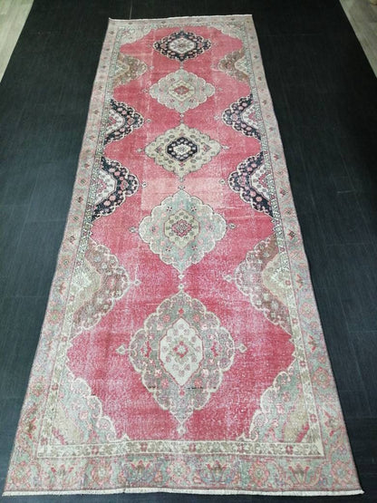 Muted Oriental Runner Rug 4.3 x 12 Turkish Runner Rug Vintage Runner Rug Hallway Runner Rug Kitchen Runner Rug Persian Wool Runner Rug