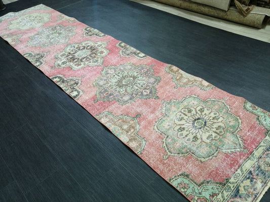 Muted RUNNER Rug, 2.8 x 12 RUNNER Rug,  Oushak Runner Rug, Vintage Turkish Rugs, Oriental Runner Rug, Turkish Oushak Runner Persian Runner