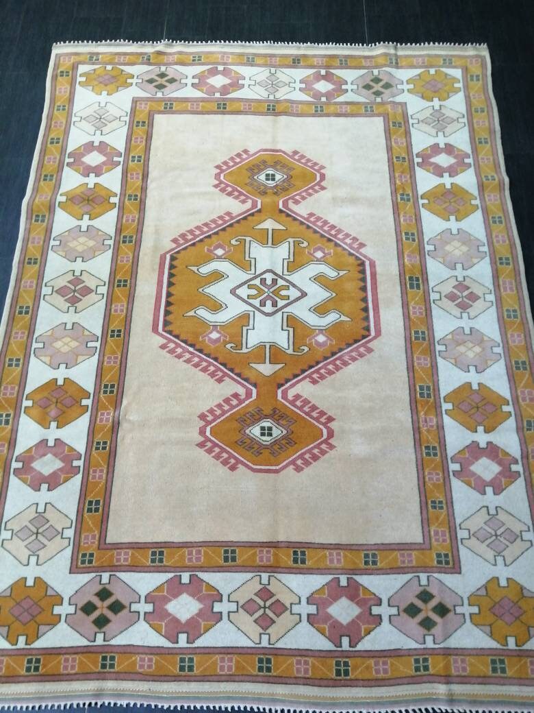 Muted Vintage Turkish Hand Made Rug, 6.5 x 8.8 Oushak Rug, Muted Rug, Vintage Persian Rug, Oriental Rug, Vintage Rug,Soft Wool Rug