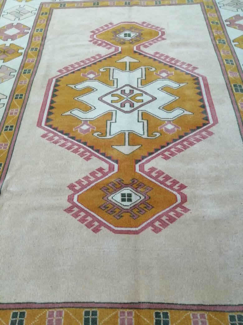 Muted Vintage Turkish Hand Made Rug, 6.5 x 8.8 Oushak Rug, Muted Rug, Vintage Persian Rug, Oriental Rug, Vintage Rug,Soft Wool Rug