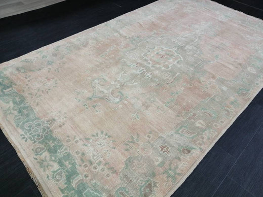 OUSHAK RUG, TURKISH Vintage Rug, Vintage 4.9 x 8.5 Rug, Rug, Vintage Wool Rug Oushak Rug Hand Made Rugs, Made In Turkey Muted Oushak Rug