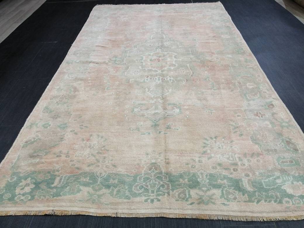 OUSHAK RUG, TURKISH Vintage Rug, Vintage 4.9 x 8.5 Rug, Rug, Vintage Wool Rug Oushak Rug Hand Made Rugs, Made In Turkey Muted Oushak Rug