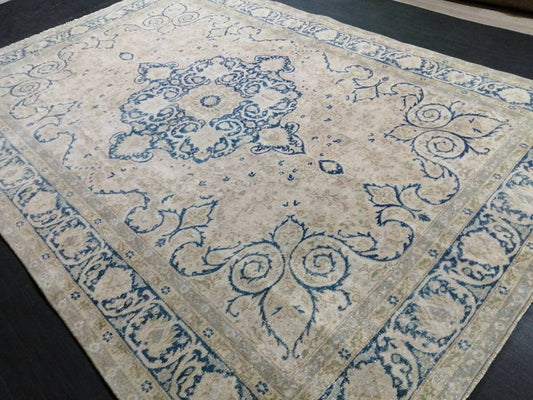 Muted Persian RUG 6.7 x 10 Turkish Oushak Rug Vintage Antique Rug Vintage Blue Light Pink Rug Wool Muted Oriental Rug Hand Made Rug