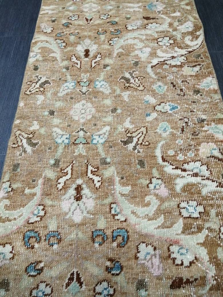 Muted Vintage Runner Rug 2x10. 8 Hallway Runner Rug  Kitchen Runner Rug Wool Runner Rug Oushak Runner Rug Turkish Floral Runner Rug