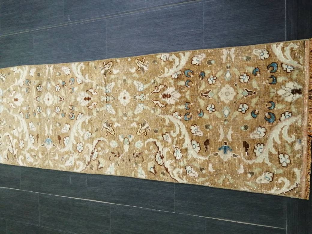 Muted Vintage Runner Rug 2x10. 8 Hallway Runner Rug  Kitchen Runner Rug Wool Runner Rug Oushak Runner Rug Turkish Floral Runner Rug
