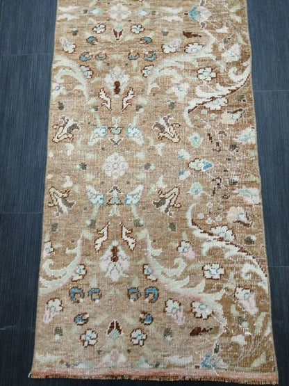Muted Vintage Runner Rug 2x10. 8 Hallway Runner Rug  Kitchen Runner Rug Wool Runner Rug Oushak Runner Rug Turkish Floral Runner Rug
