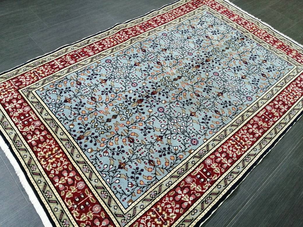 Light Blue Vintage Rug  3.7 x 5.6 TURKISH HAND MADE Rug Vintage Fine Knotted Oushak Rug Persian Rug Oriental Rug,Vintage Muted Floral Rug