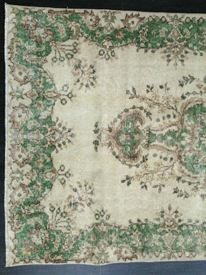 GREEN Rug, Vintage Oushak Rug, 3.7 X 6.8 Rustic Rug, Bohemian Rug, Rug Runner, Turkish Rug, Farmhouse Rug, Vintage Rug,Wool rug Oriental Rug