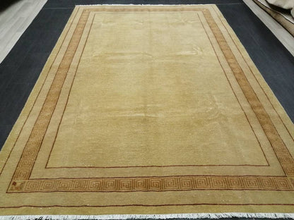 Oriental RUG 6.5 x 9.6 Brown TURKISH Oushak Rug Vintage Wool Rug Vintage Persian Rug Wool Nepal Rug Hand Made Rug Neutral Wool Rug