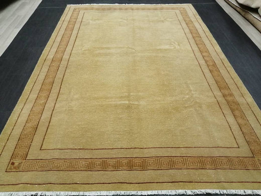 Oriental RUG 6.5 x 9.6 Brown TURKISH Oushak Rug Vintage Wool Rug Vintage Persian Rug Wool Nepal Rug Hand Made Rug Neutral Wool Rug