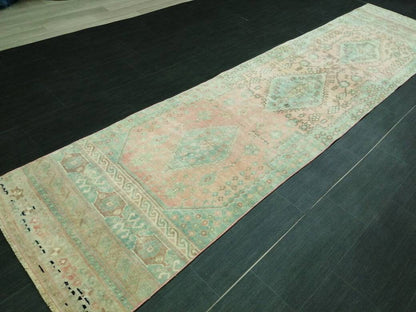 Muted OUSHAK RUG 2.6 x 11 TURKISH Vintage Runner Oriental Runner Rug Faded Vintage Runner Rug Hand Made Kitchen Runner Vintage HallwayRunner