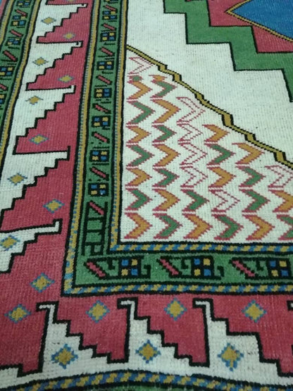 TURKISH Rug, wool Hand Made Rug, 6x9  Rustic Oushak Rug, Boho Rug, Vintage Blue and Green Rugs, Farmhouse Rug, Vintage Rug, Oushak Rug