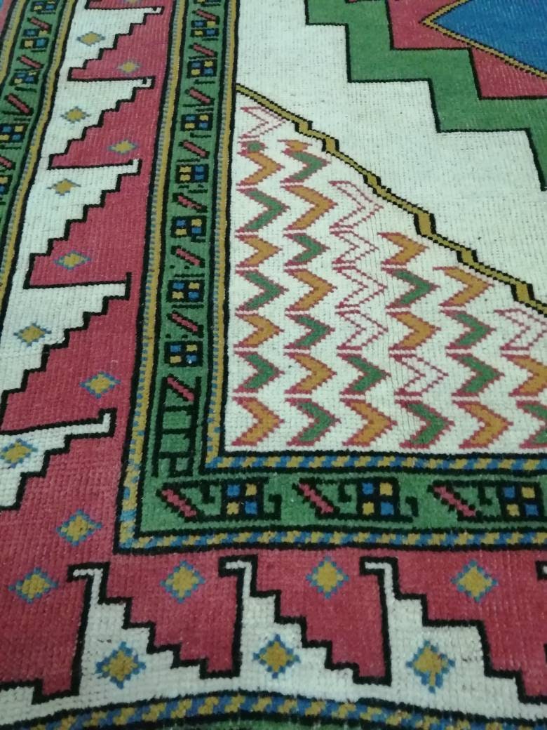TURKISH Rug, wool Hand Made Rug, 6x9  Rustic Oushak Rug, Boho Rug, Vintage Blue and Green Rugs, Farmhouse Rug, Vintage Rug, Oushak Rug