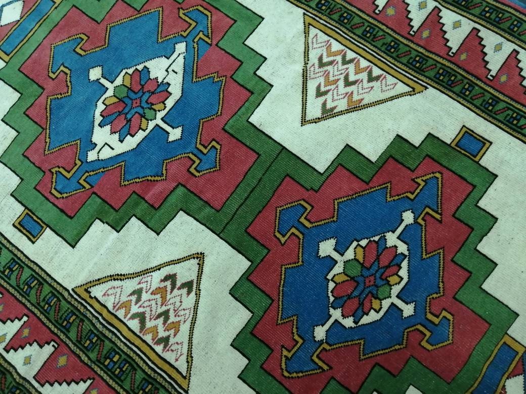 TURKISH Rug, wool Hand Made Rug, 6x9  Rustic Oushak Rug, Boho Rug, Vintage Blue and Green Rugs, Farmhouse Rug, Vintage Rug, Oushak Rug