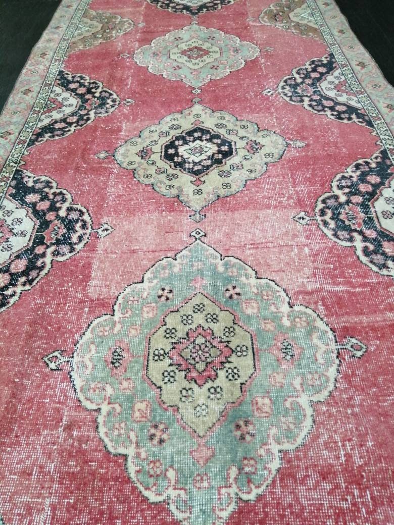 Muted Oriental Runner Rug 4.3 x 12 Turkish Runner Rug Vintage Runner Rug Hallway Runner Rug Kitchen Runner Rug Persian Wool Runner Rug