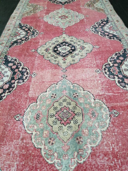 Muted Oriental Runner Rug 4.3 x 12 Turkish Runner Rug Vintage Runner Rug Hallway Runner Rug Kitchen Runner Rug Persian Wool Runner Rug