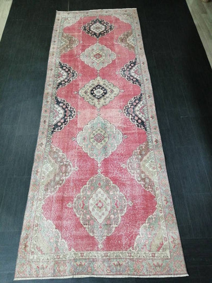 Muted Oriental Runner Rug 4.3 x 12 Turkish Runner Rug Vintage Runner Rug Hallway Runner Rug Kitchen Runner Rug Persian Wool Runner Rug
