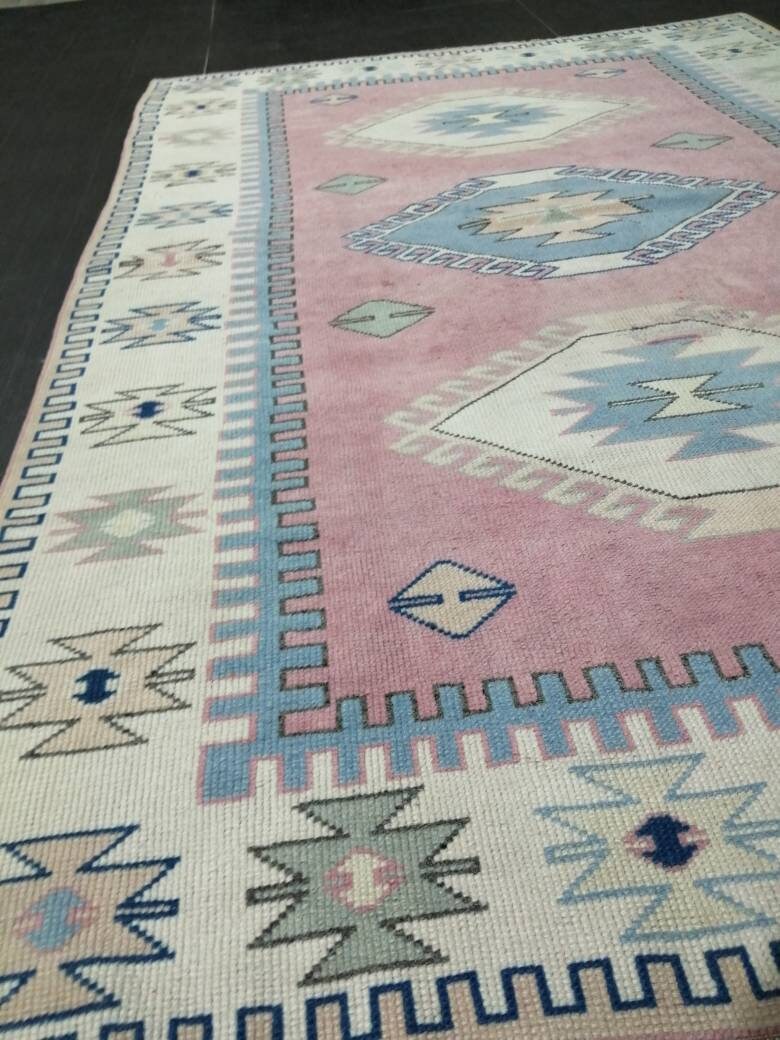 Vintage Turkish Rug 5.2 x 7.7 Oushak Rug Hand Made Rugs Vintage Persian Rug