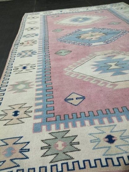 Vintage Turkish Rug 5.2 x 7.7 Oushak Rug Hand Made Rugs Vintage Persian Rug